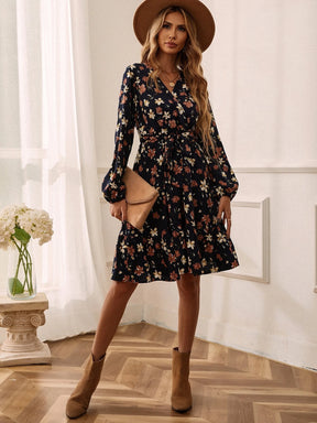 Vestido com estampa floral com cinto - Tiffani Moda Feminina