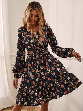 Vestido com estampa floral com cinto - Tiffani Moda Feminina