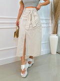 Saia Bell Midi Linho com Cinto