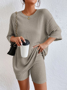 Conjunto Blusa e Bermudas de Malha canelada - Tiffani Moda Feminina