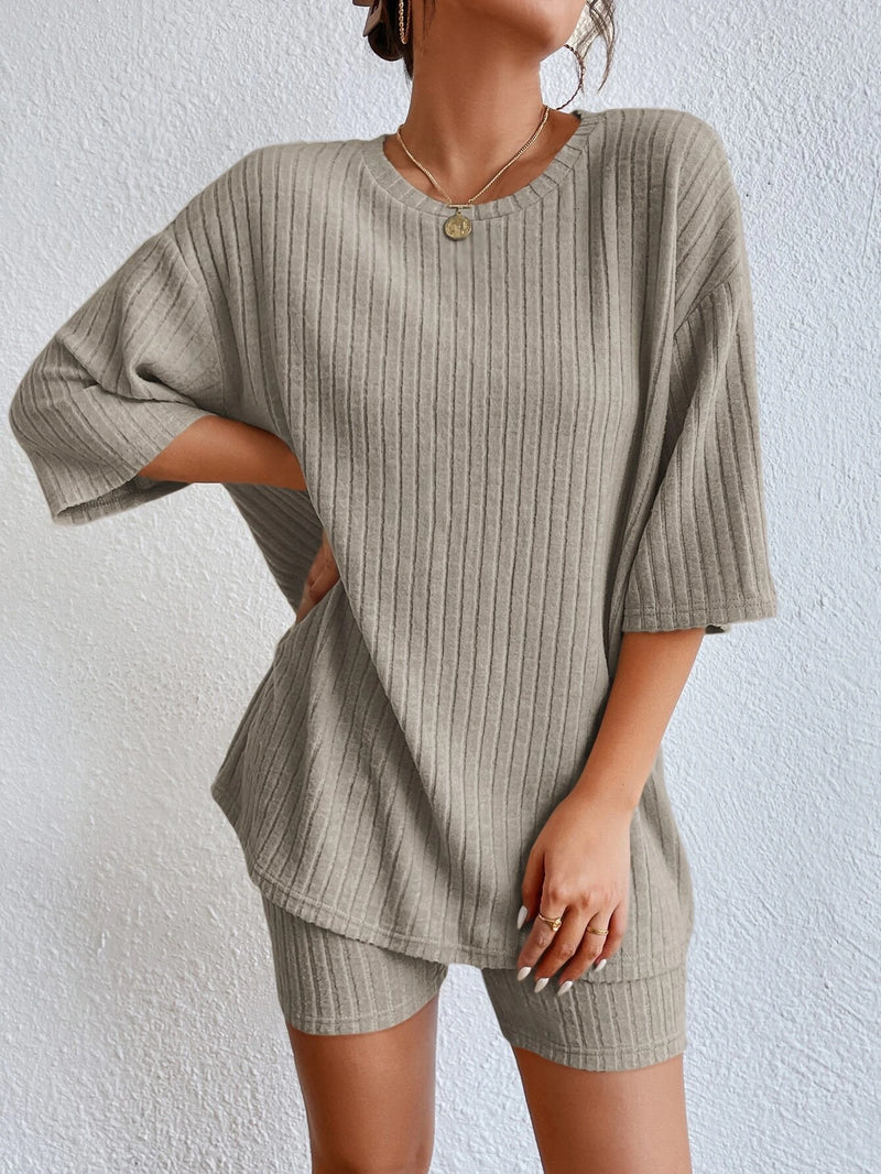 Conjunto Blusa e Bermudas de Malha canelada - Tiffani Moda Feminina
