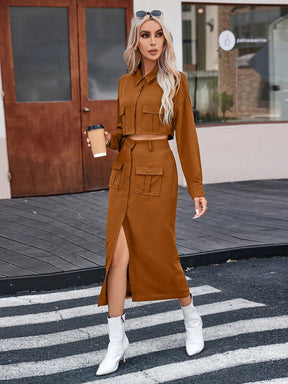 Jaqueta Beatriz Com Bolsos E Saia Casual