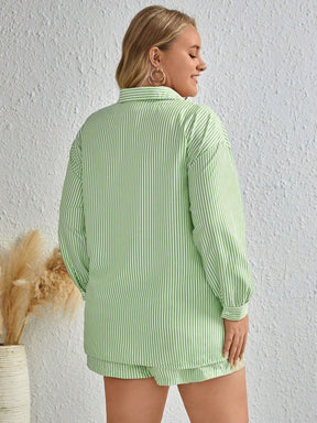 Camiseta & Shorts Plus-Size Impressão Listrada - Tiffani Moda Feminina