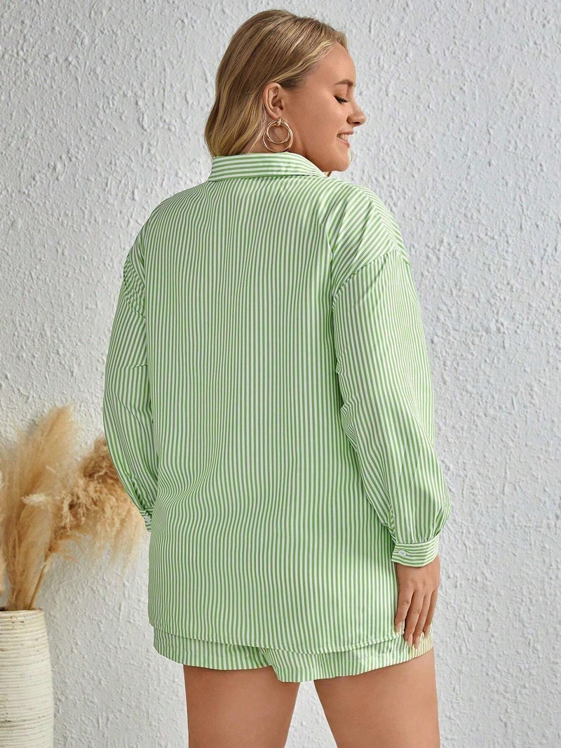 Camiseta & Shorts Plus-Size Impressão Listrada - Tiffani Moda Feminina