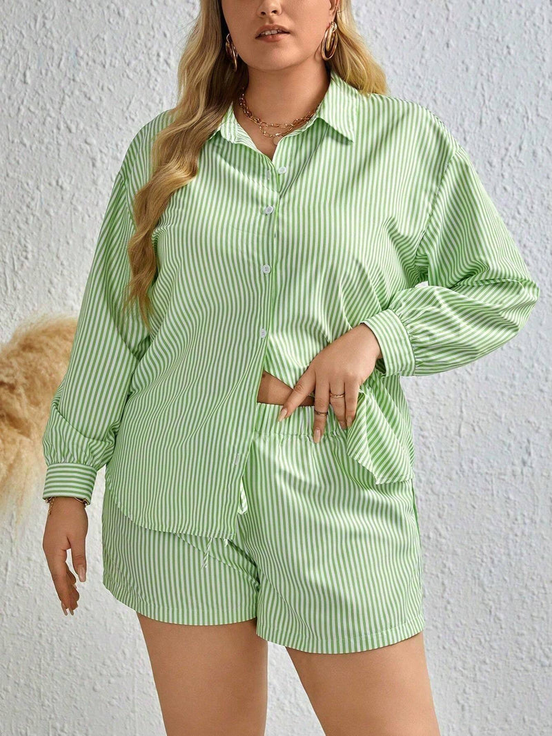 Camiseta & Shorts Plus-Size Impressão Listrada - Tiffani Moda Feminina