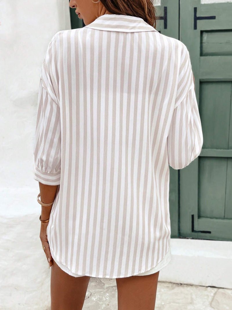 Camisa Bevely Listrada De Manga Comprida - Tiffani Moda Feminina