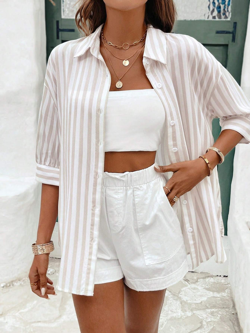 Camisa Bevely Listrada De Manga Comprida - Tiffani Moda Feminina