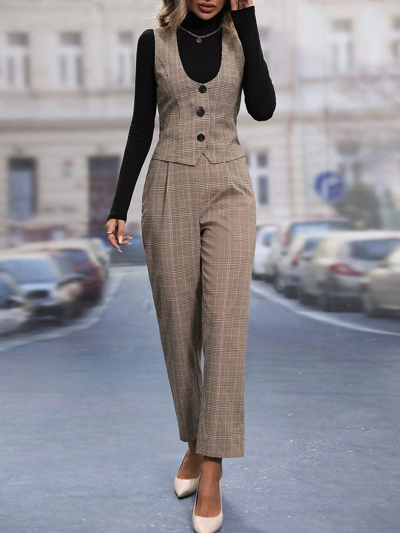 Colete Monica Blazer & Calças Xadrez