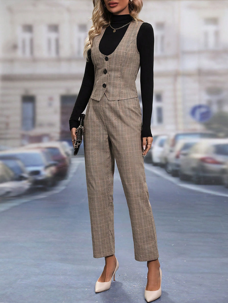 Colete Monica Blazer & Calças Xadrez