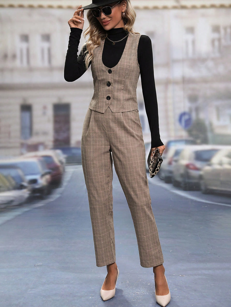 Colete Monica Blazer & Calças Xadrez