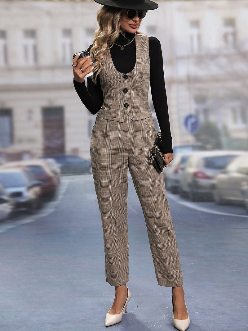Colete Monica Blazer & Calças Xadrez