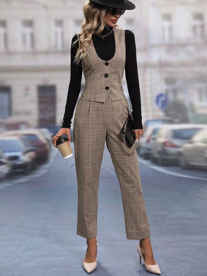Colete Monica Blazer & Calças Xadrez