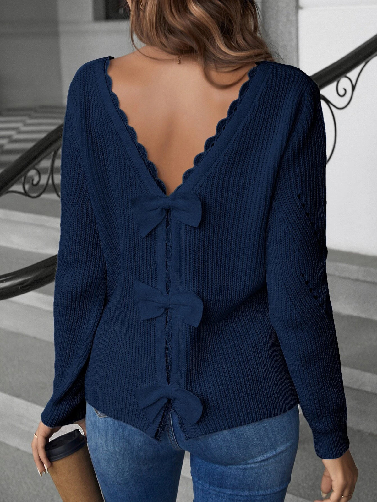 Suéter Every Com Detalhe Em Renda Guipure Laço Nas Costas - Tiffani Moda Feminina