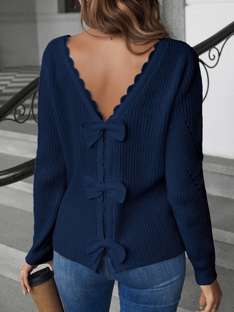 Suéter Every Com Detalhe Em Renda Guipure Laço Nas Costas - Tiffani Moda Feminina