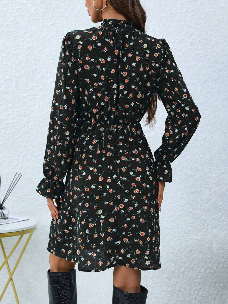 Vestido Elegância Flor de Outono de Manga Longa - Tiffani Moda Feminina