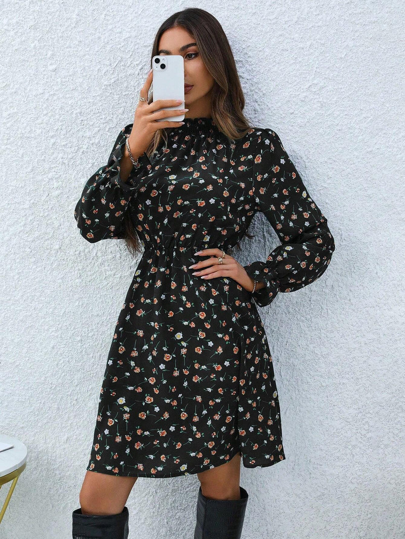 Vestido Elegância Flor de Outono de Manga Longa - Tiffani Moda Feminina