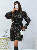Vestido Elegância Flor de Outono de Manga Longa - Tiffani Moda Feminina