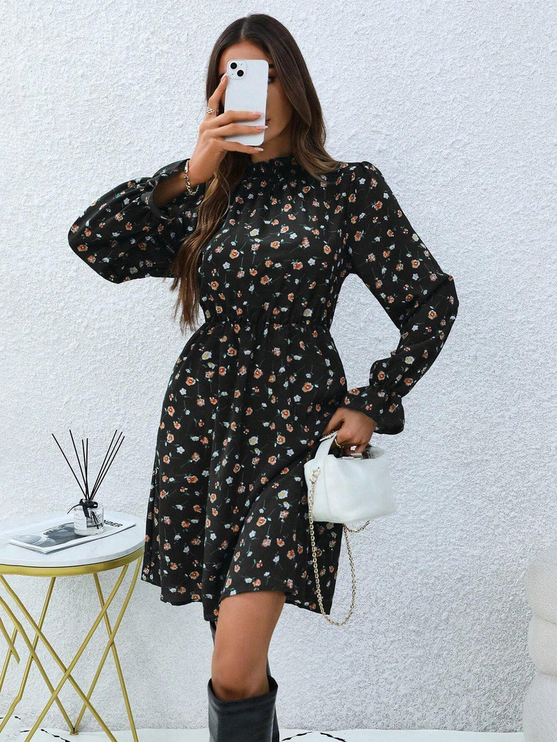 Vestido Elegância Flor de Outono de Manga Longa - Tiffani Moda Feminina