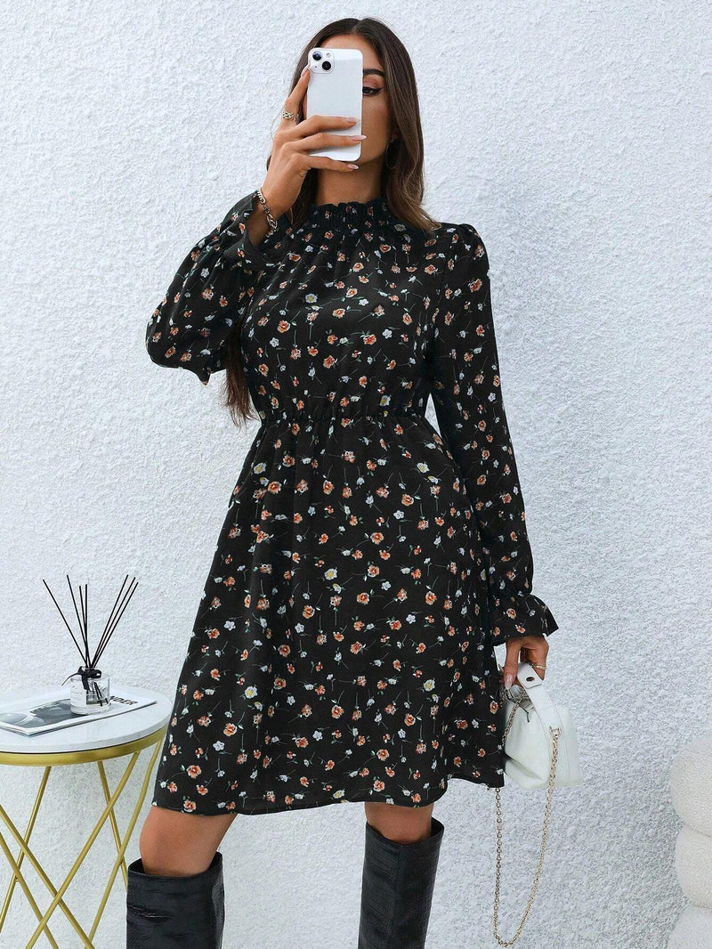 Vestido Elegância Flor de Outono de Manga Longa - Tiffani Moda Feminina