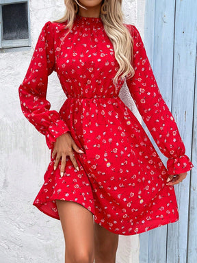 Vestido Elegância Flor de Outono de Manga Longa