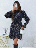 Vestido Elegância Flor de Outono de Manga Longa