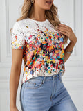 Camiseta De Manga Curta Com Estampa De Respingos De Tinta - Tiffani Moda Feminina