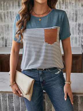 Camiseta Vivian Com Bolso Listrado - Tiffani Moda Feminina