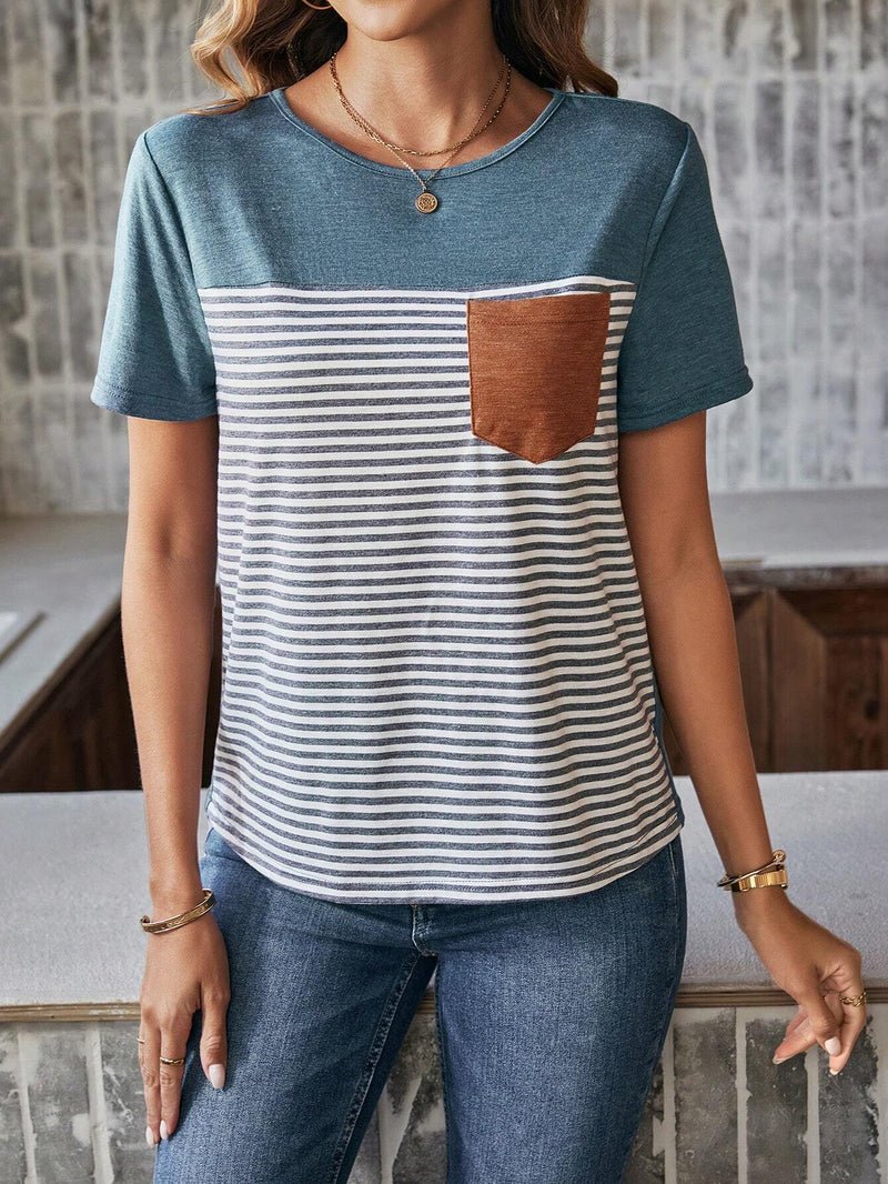Camiseta Vivian Com Bolso Listrado - Tiffani Moda Feminina