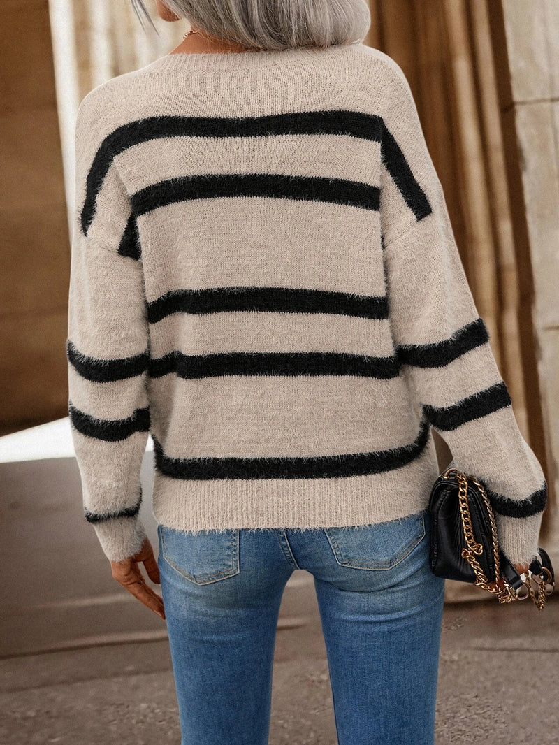 Suéter Aconchego Listrado com Ombros caídos - Tiffani Moda Feminina