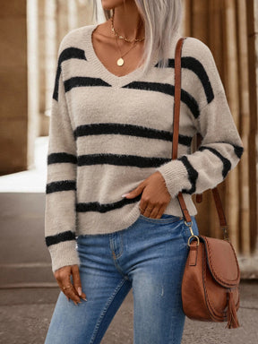 Suéter Aconchego Listrado com Ombros caídos - Tiffani Moda Feminina