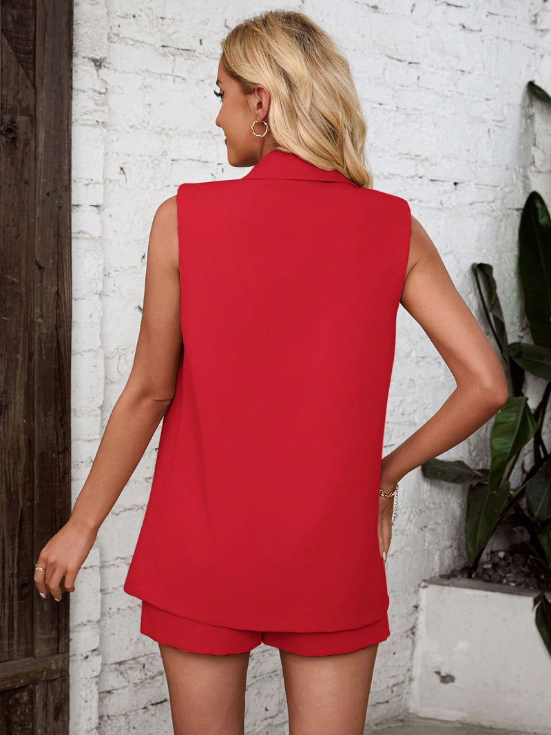 Conjunto Dylla Colete De Terno Monocromático Shorts Plissado