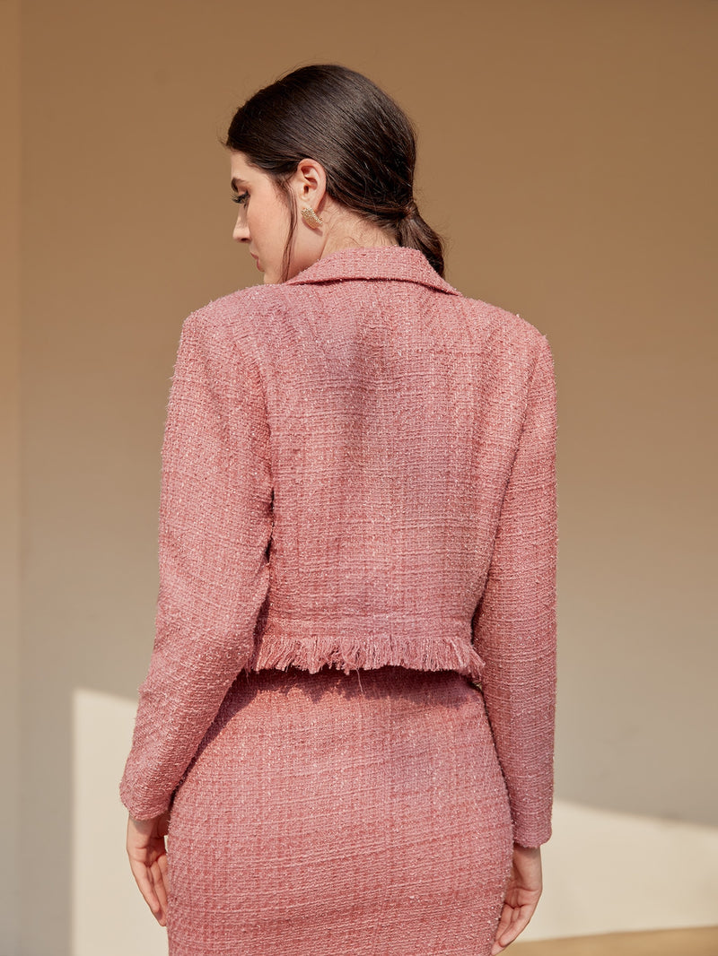 Blazer Eliana Acabamento de Franja Botão frontal Tweed