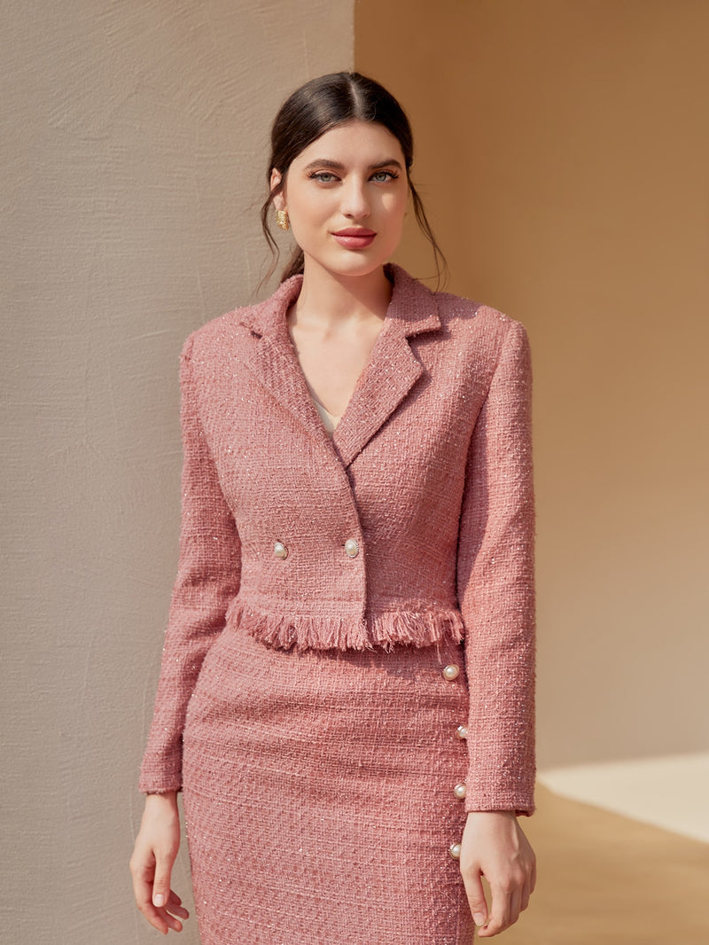 Blazer Eliana Acabamento de Franja Botão frontal Tweed