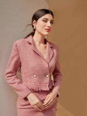 Blazer Eliana Acabamento de Franja Botão frontal Tweed