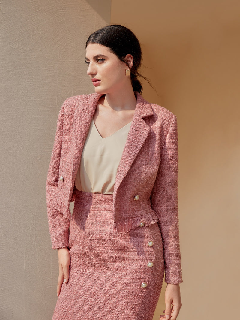 Blazer Eliana Acabamento de Franja Botão frontal Tweed