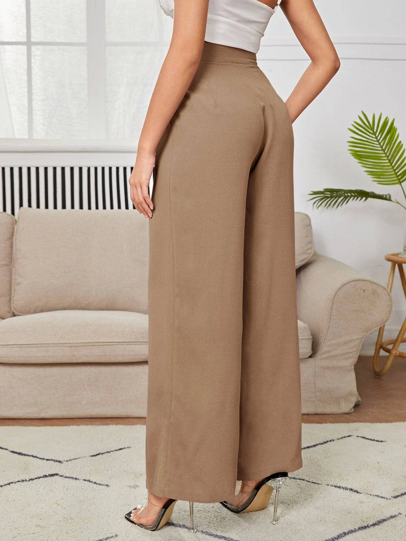Calça Julian De Cintura Alta Com Detalhes Plissados e Pernas Largas - Tiffani Moda Feminina