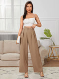 Calça Julian De Cintura Alta Com Detalhes Plissados e Pernas Largas - Tiffani Moda Feminina