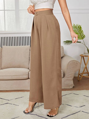 Calça Julian De Cintura Alta Com Detalhes Plissados e Pernas Largas - Tiffani Moda Feminina