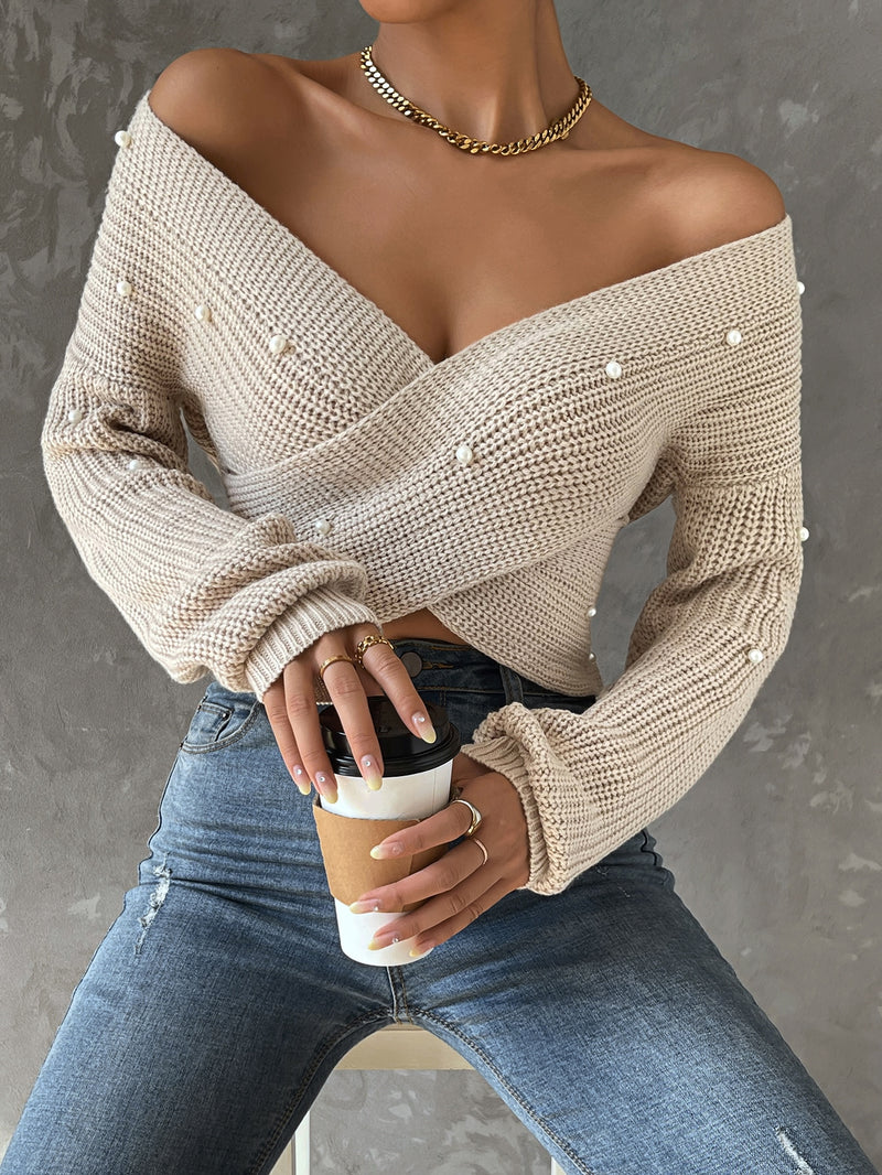 Blusa Pérolas com Ombro caído