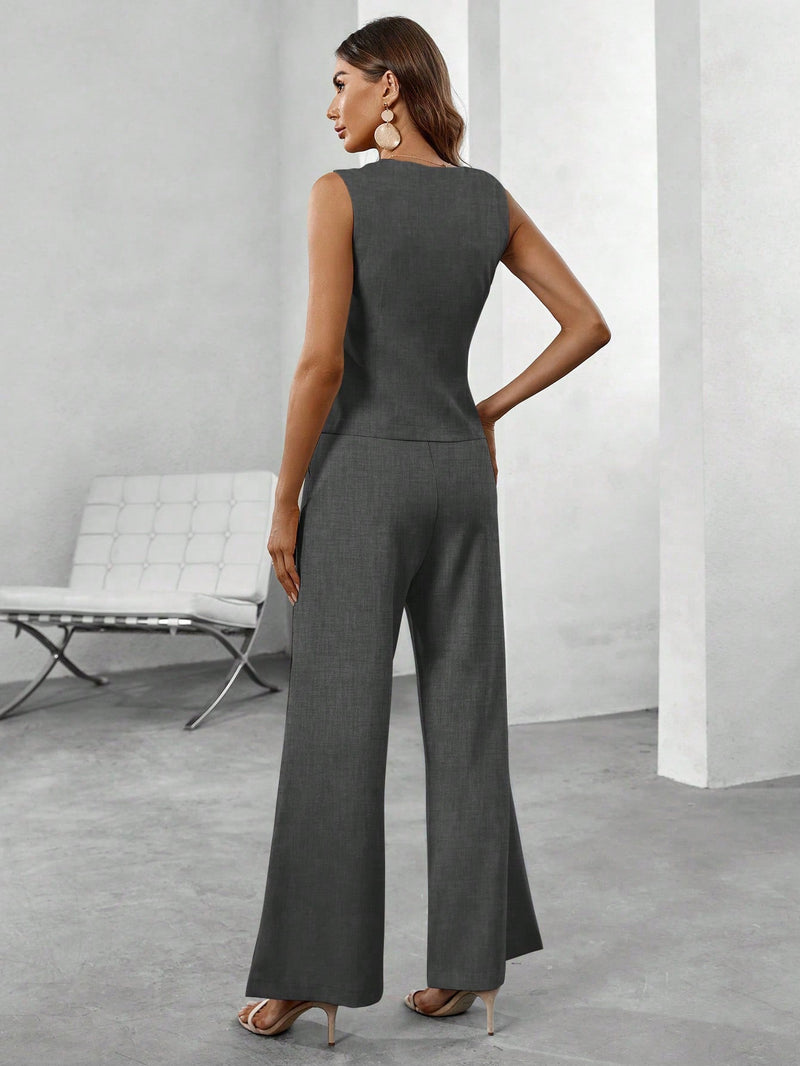 Conjunto Colete Blazer & Calças Wide leg