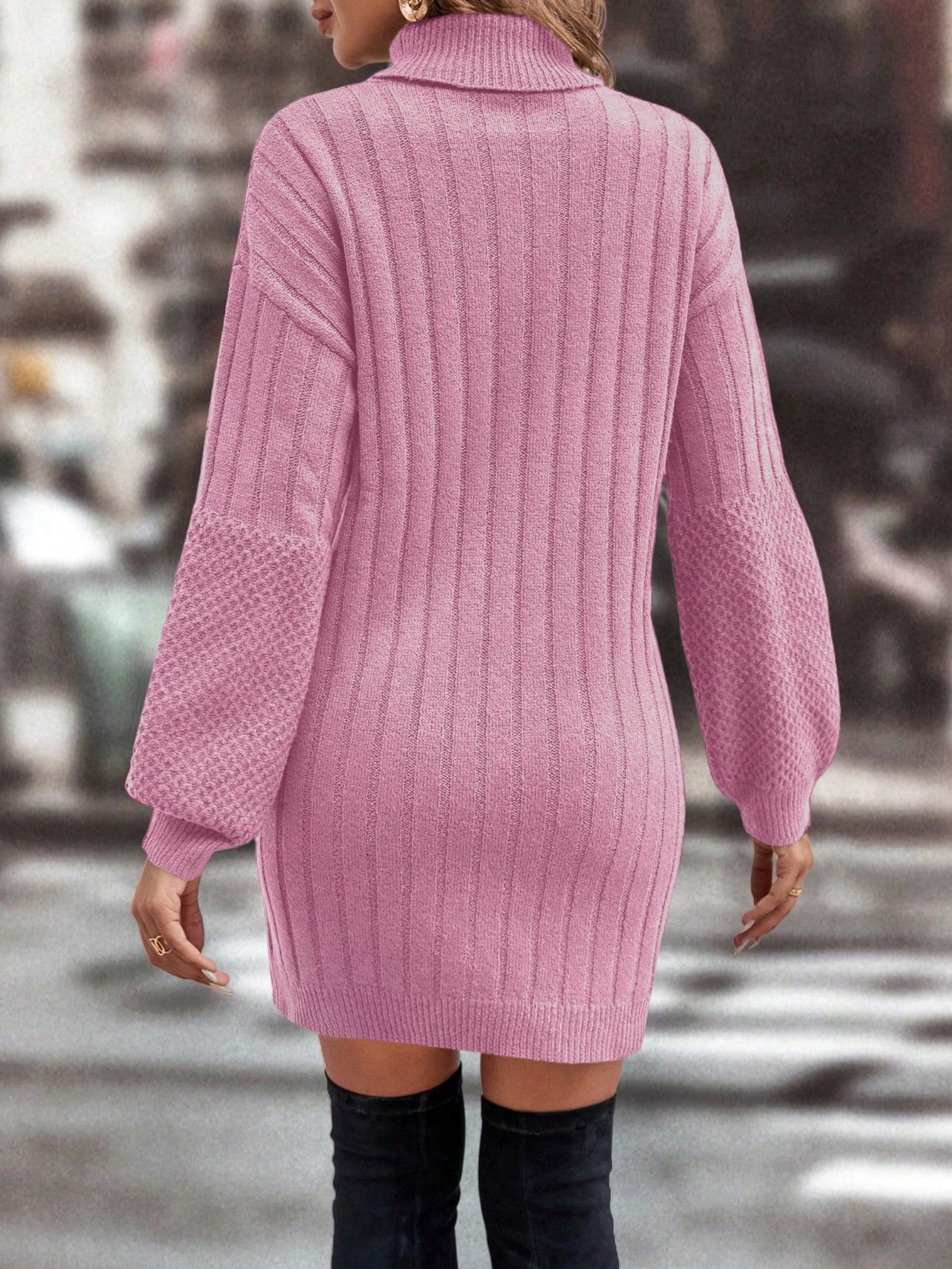 Vestido Suéter Monique De Gola Alta E Ombro Caído