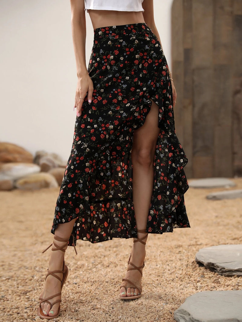 Saia Floral Byan Bainha Assimétrica - Tiffani Moda Feminina
