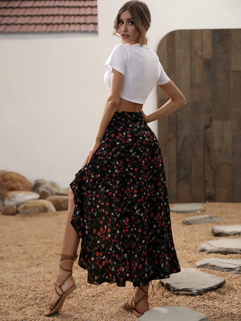 Saia Floral Byan Bainha Assimétrica - Tiffani Moda Feminina