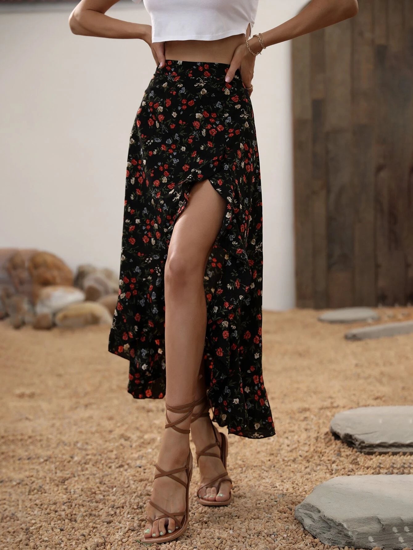 Saia Floral Byan Bainha Assimétrica - Tiffani Moda Feminina