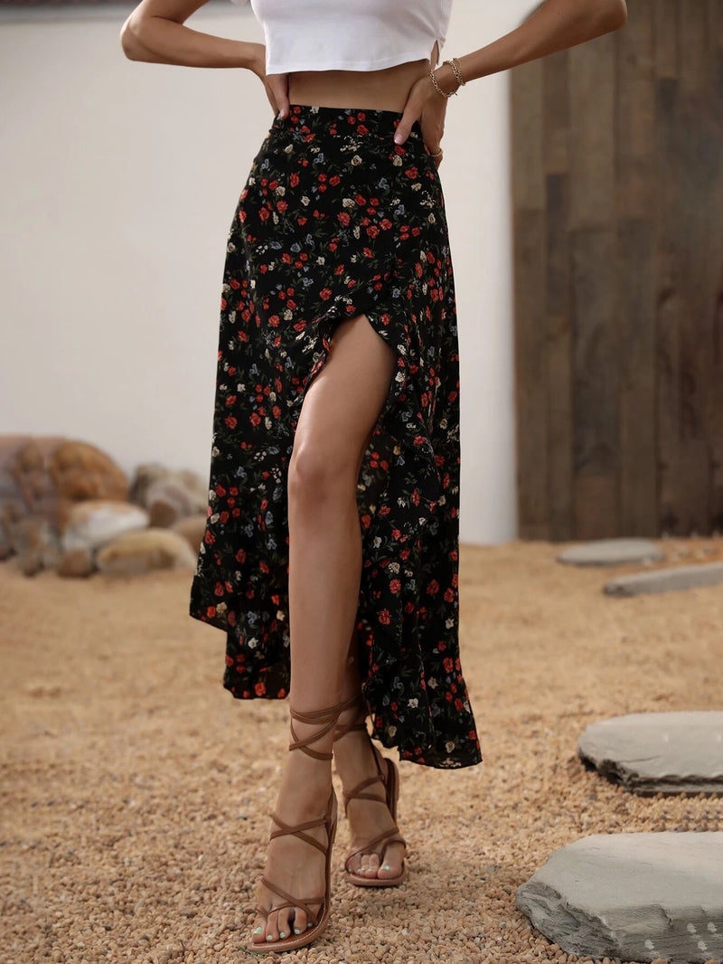 Saia Floral Byan Bainha Assimétrica - Tiffani Moda Feminina