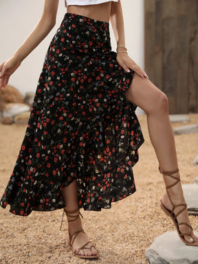 Saia Floral Byan Bainha Assimétrica - Tiffani Moda Feminina
