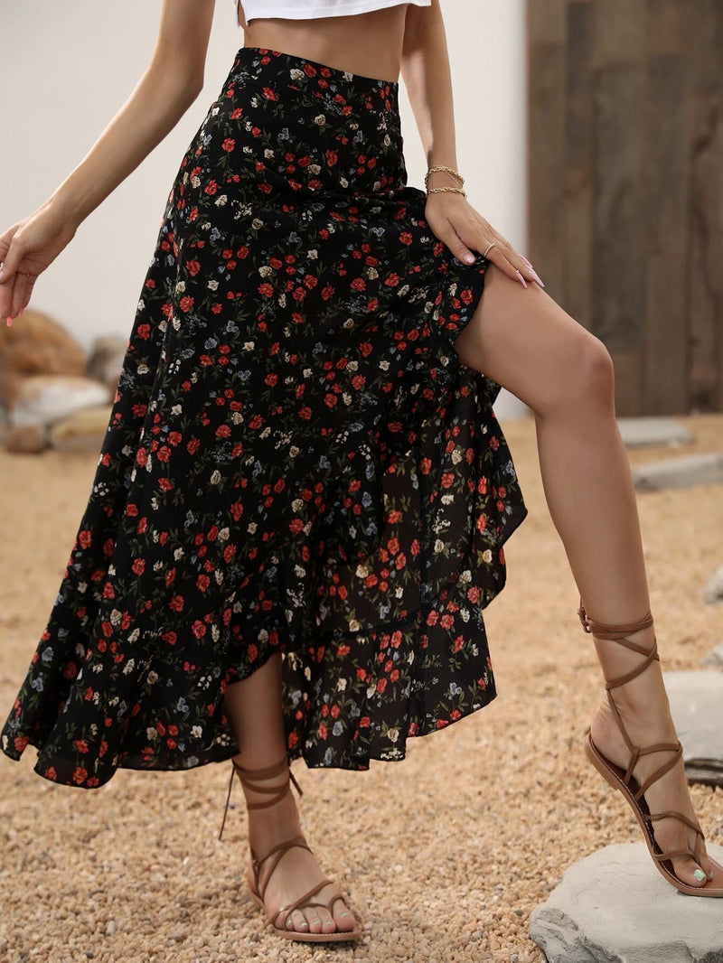 Saia Floral Byan Bainha Assimétrica - Tiffani Moda Feminina