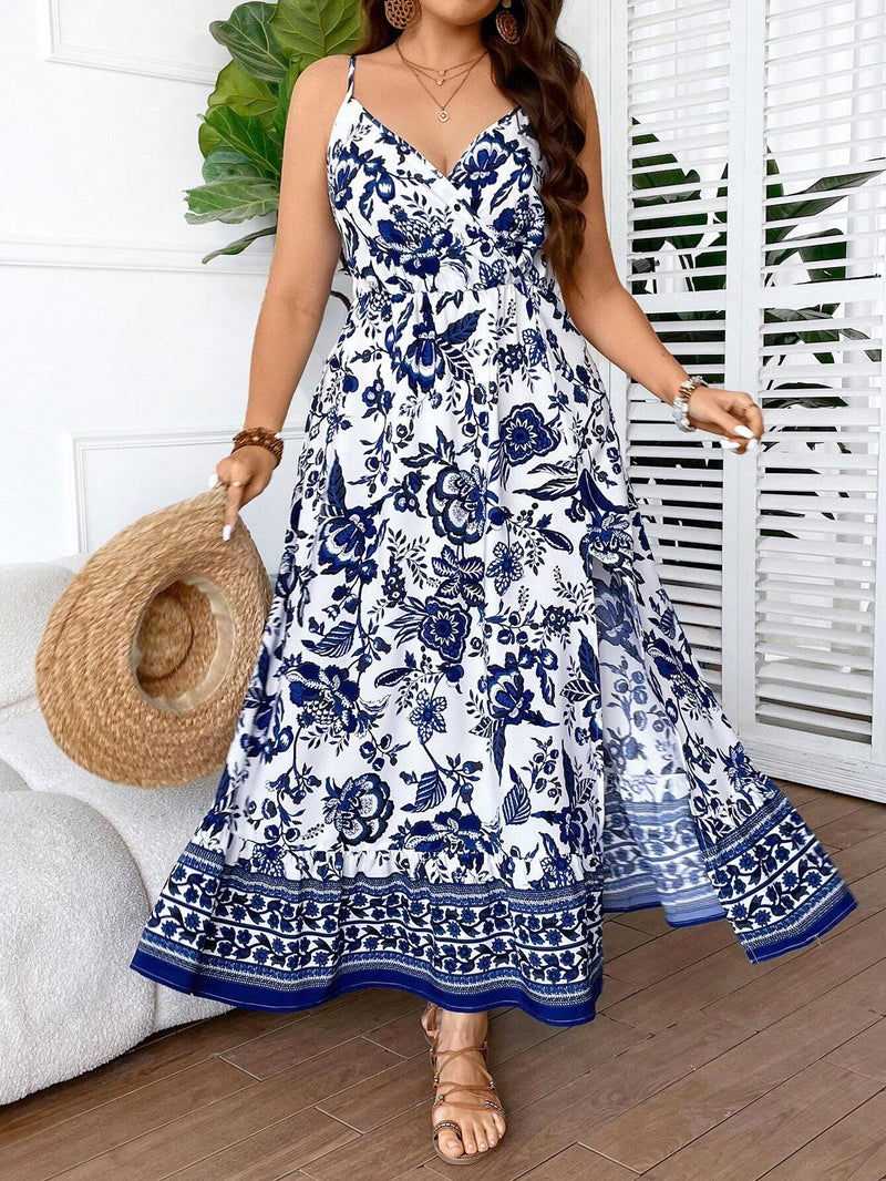 Vestido Encantador Byann com Estampa Floral Longo Plus-Size - Tiffani Moda Feminina