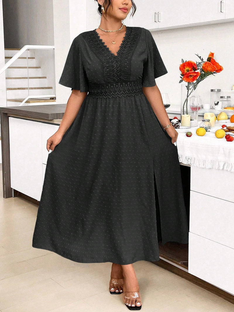 Vestido Vivar Manga Curta Com Renda E Babados