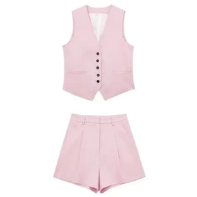 Conjunto Tiffani short médio e colete em alfaiataria